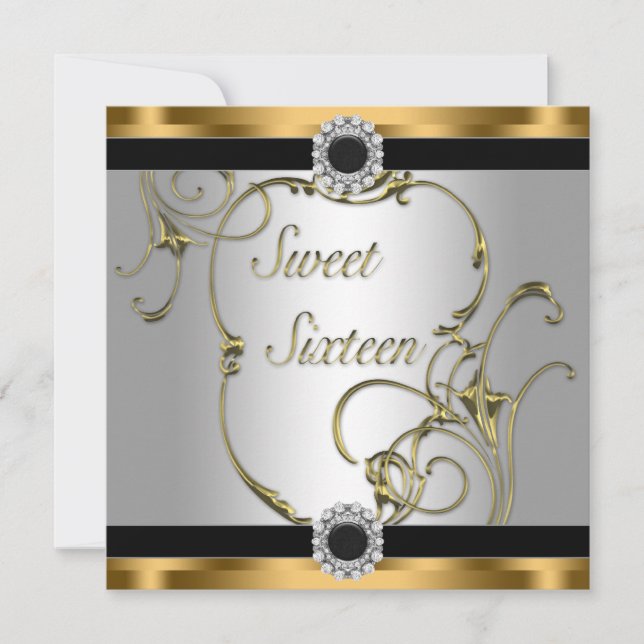 Invitation Black Gold Sweet 16 Anniversaire (Devant)