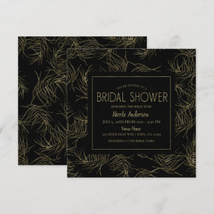 Invitation Black & Gold Tropical Glam Fête des mariées Feuill