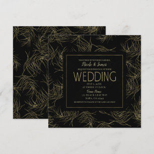 Invitation Black & Gold Tropical Glam Feuille Mariage