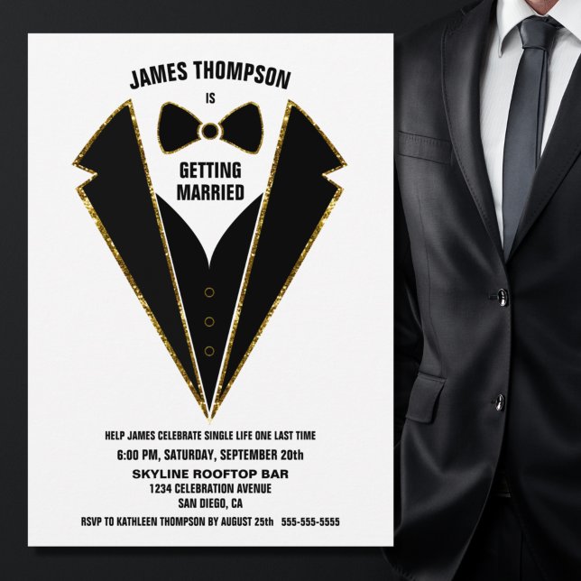 Invitation Black Gold Tuxedo Bachelor (Créateur téléchargé)