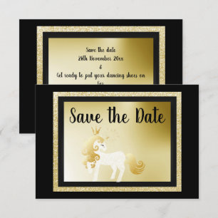 Invitation Black Gold Unicorn Anniversaire fête Enregistrer l