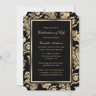 Invitation Black Gold Vintage Funeral Célébration de la vie