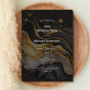 Invitation Black Gold Watercolor Laver 50e anniversaire pour 