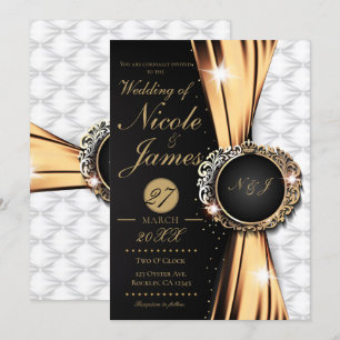 Invitation Black Gold & White Elegant Luxe Mariage ou Événeme