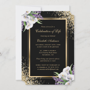 Invitation Black Gold White Floral Photo Célébration de la vi