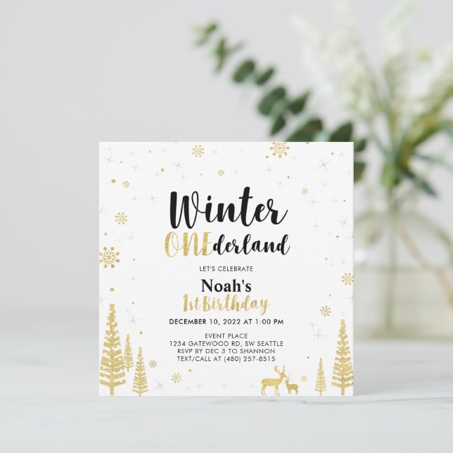 Invitation Black & Gold Winter Onederland 1er premier anniver (Debout devant)