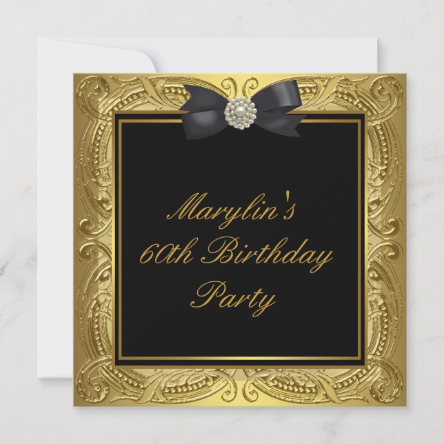 Invitation Black Gold Womans 60e fête d'anniversaire (Devant)