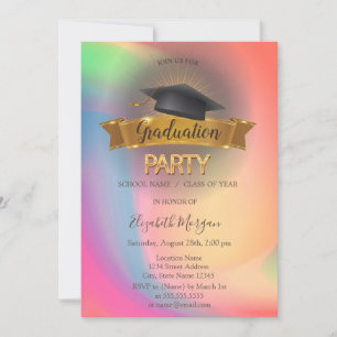 Invitation Black Grad Casquette Rainbow Colorful Graduation P