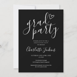 Invitation Black Grad Party Script Heart Graduation Party