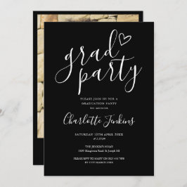 Invitation Black Grad Party Script Photo Graduation Party