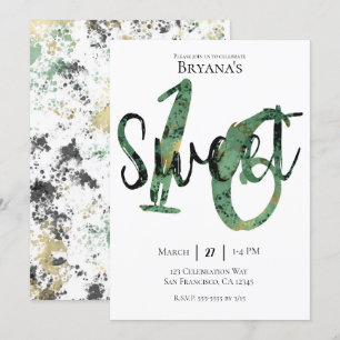 Invitation Black Green Gold Modern Sweet 16 Anniversaire