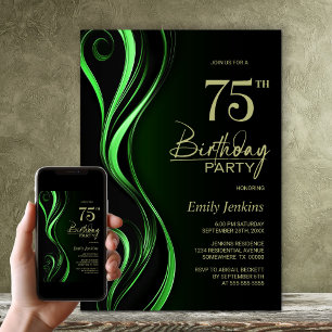 Invitation Black Green moderne 75e fête d'anniversaire