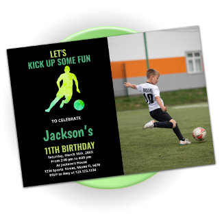 Invitation Black Green Runer Soccer Anniversaire Avec photo