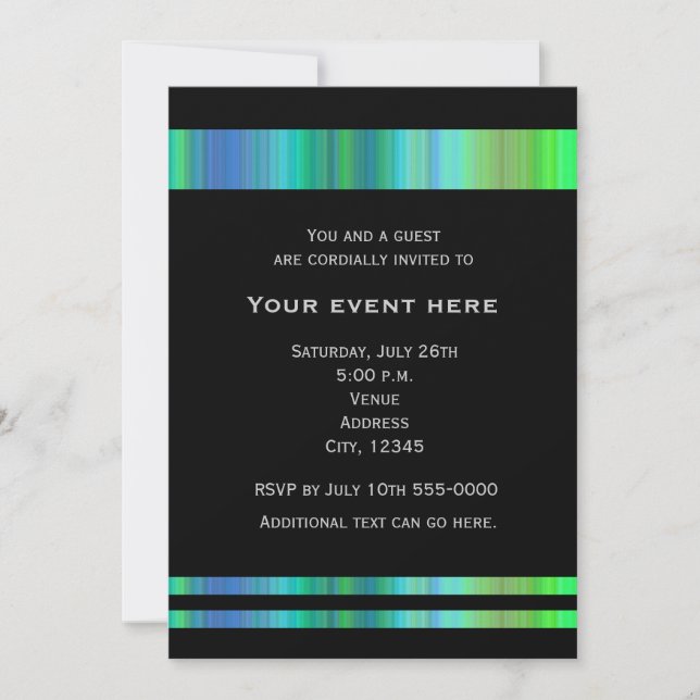 Invitation Black Greens Blues Elegant Party Événement Invitat (Devant)