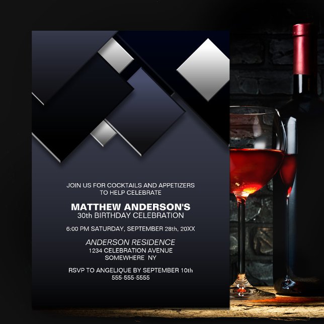 Invitation Black Grey 30th Cocktail Anniversaire (Créateur téléchargé)