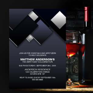 Invitation Black Grey 70th Cocktail Anniversaire