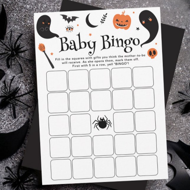 Invitation Black Halloween Baby shower Baby Bingo Game Card (Créateur téléchargé)