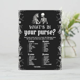 Invitation Black Halloween Skeleton What's In Your Purse Game