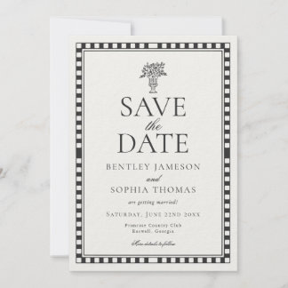 Invitation Black Harlequin Checkered Save the Date