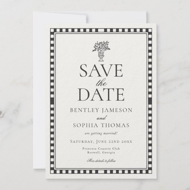 Invitation Black Harlequin Checkered Save the Date (Devant)