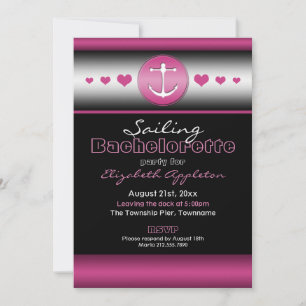 Invitation Black & Hot Fuchsia Nautique Bachelorette Party