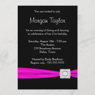 Invitation Black Hot Pink Diamond 21e anniversaire