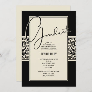 Invitation Black Ivory Graduation Damask