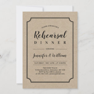 Invitation Black & Kraft Dîner de répétition de mariage cla