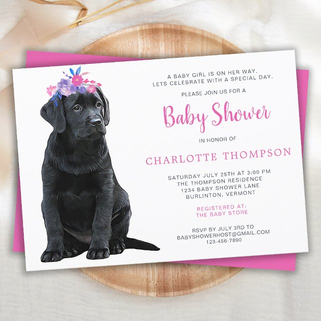 Invitation Black Labrador Retriever Puppy Baby shower rose (Créateur téléchargé)