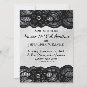 Invitation Black Lace et Satin Sweet 16 Fête de fête