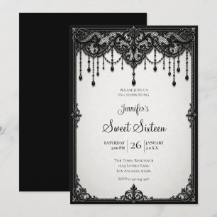 Invitation Black Lace Sweet 16 Anniversaire