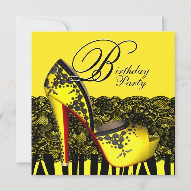 Invitation Black Lace talon haute chaussures Jaune fête d'ann (Devant)
