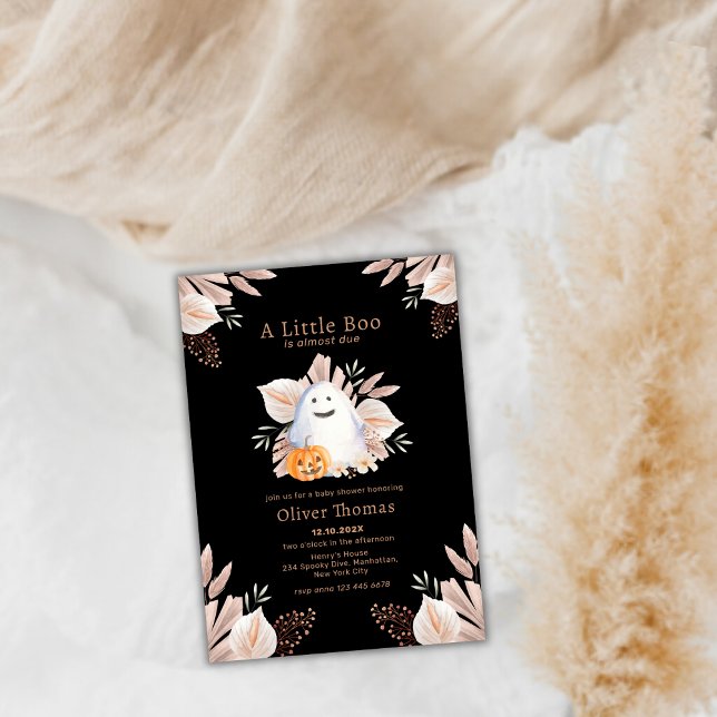 Invitation Black Little Boho Ghost Baby shower d'Halloween (Black Little Boo Boho Ghost Halloween Baby Shower Invitation)