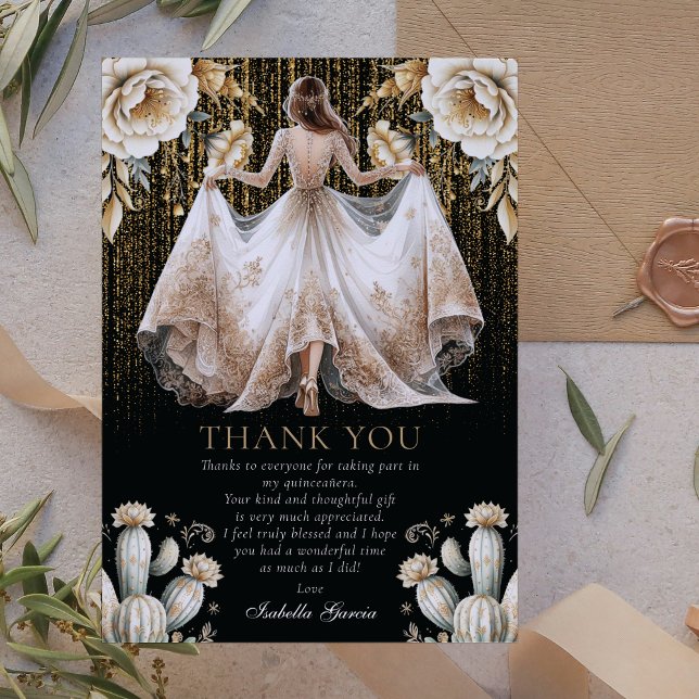 Invitation Black Luxury ivoire & Or Quinceañera Merci (Créateur téléchargé)