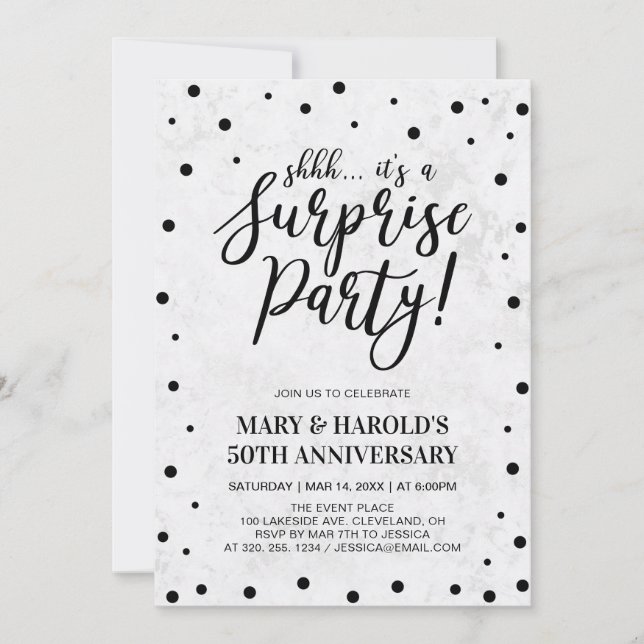 Invitation Black & Marble | 50e anniversaire de mariage surpr (Devant)