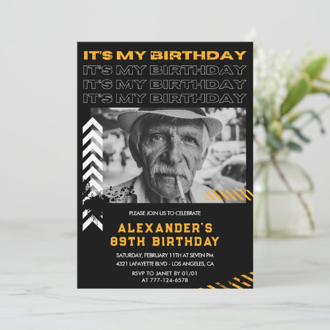 Invitation Black Men Photo Spray peinture 89e anniversaire (Debout devant)