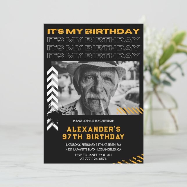 Invitation Black Men Photo Spray peinture 97e anniversaire (Debout devant)