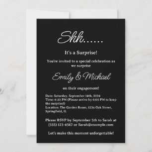 Invitation Black Minimal Surprise Engagement Party