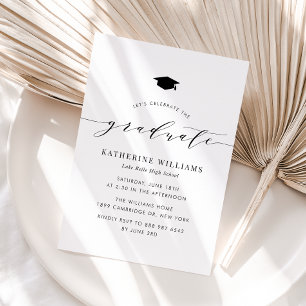 Invitation Black Minimalist Script Graduation Party
