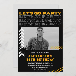 Invitation Black Modern Men Photo 36e anniversaire