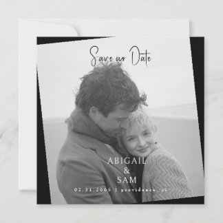 Invitation Black Modern Photo Wedding Square Save the Date