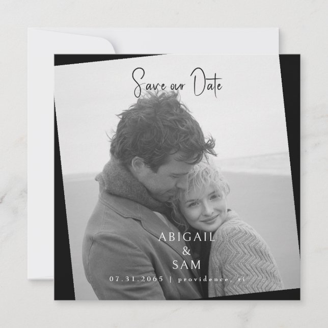 Invitation  Black Modern Photo Wedding Square Save the Date (Devant)