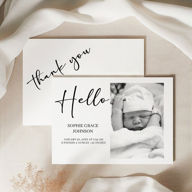 Invitation Black Modern Simple Script Baby Announcement (Créateur téléchargé)