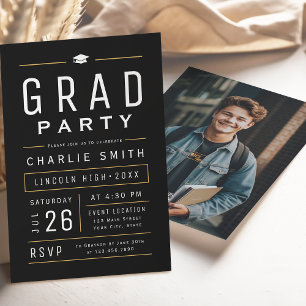Invitation Black Modern Simple Typographie Partie de graduati