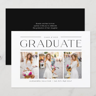 Invitation Black Modern Typographie Photo Collage Graduation