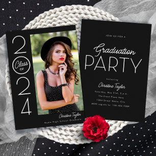 Invitation Black Modern Typographie Photo Graduation Party