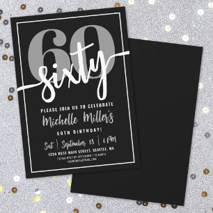 Invitation Black moderne 60e fête d'anniversaire