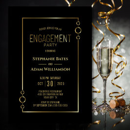 Invitation Black moderne avec Gold Frame d'engagement