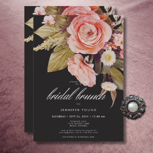 Invitation Black Moody Rose Blush Blooms Bridal Brunch
