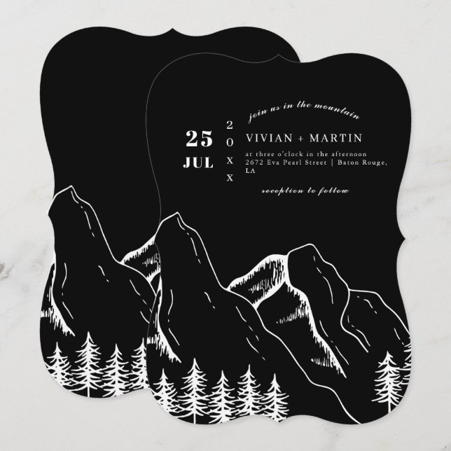 Invitation Black Mountains Pine Tree Mariage extérieur (Devant / Derrière)